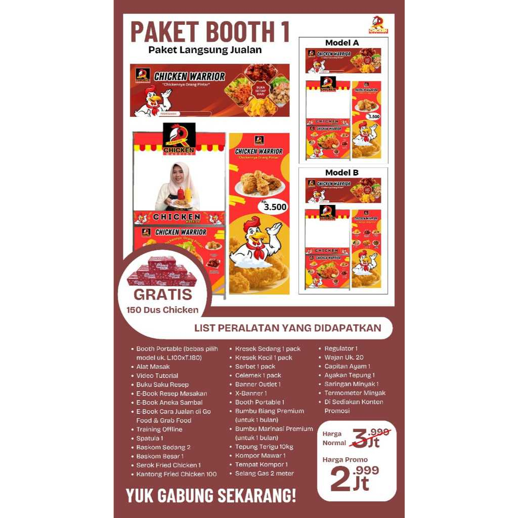 

Paket Usaha Fried Chicken Warrior Booth 3 - Modal Jualan Lengkap Siap Pakai