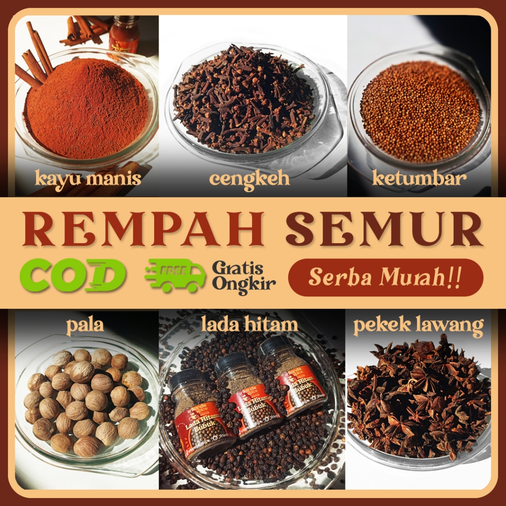 

Rempah Serba Murah Bumbu Dapur Bubuk Kayu Manis Cengkeh Ketumbar Pala Merica Pekek Lawang Grade A Premium Tahan Lama Kemasan Botol ukuran 30 gr