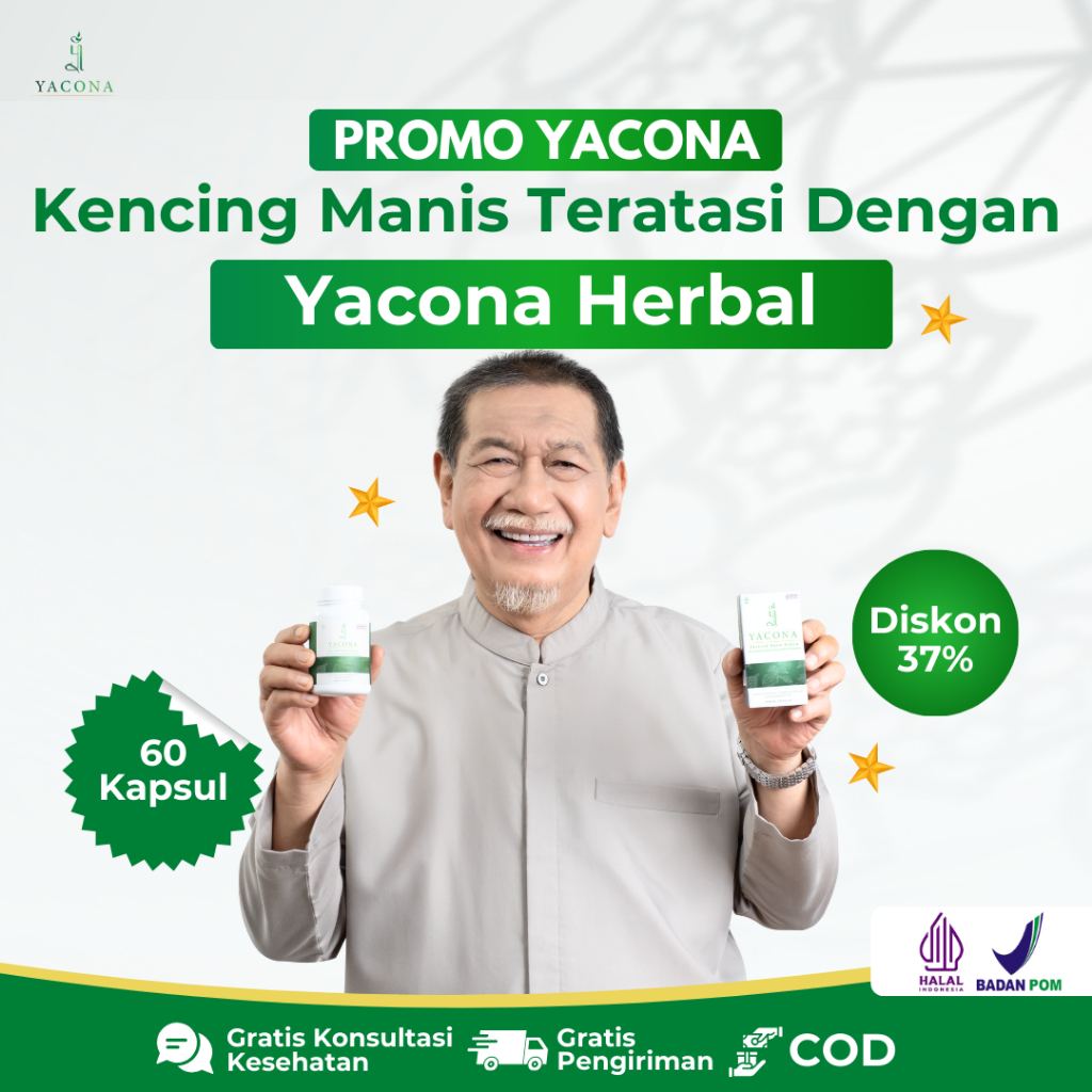 Yacona Produk Herbal Asli BPOM MUI Original 60 kapsul bantu atasi gejala kencing manis