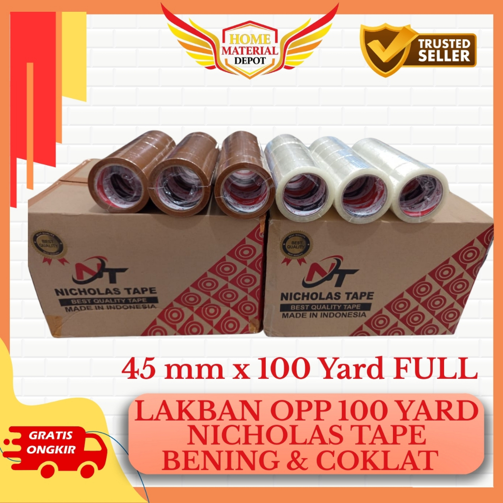 

LAKBAN BENING | LAKBAN COKLAT | LAKBAN OPP | NICHOLAS TAPE 45mm x 100 yard FULL 1 batang