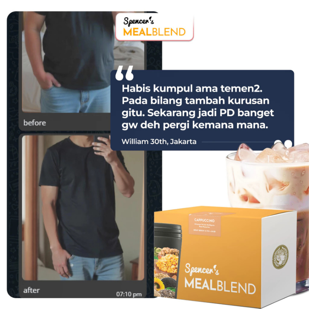 

Spencer's MealBlend - Meal Replacement Protein Lezat Rendah Kalori Minuman Post Workout Cutting (1 box isi 15 sachet)