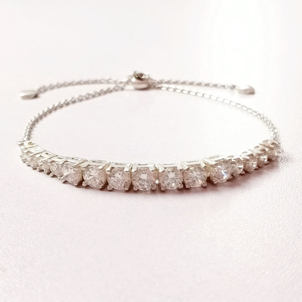 Gelang Perak Serut/Gelang Serut Permata/Gelang Serut Dewasa/Perak Asli 925/Lapis Emas Putih