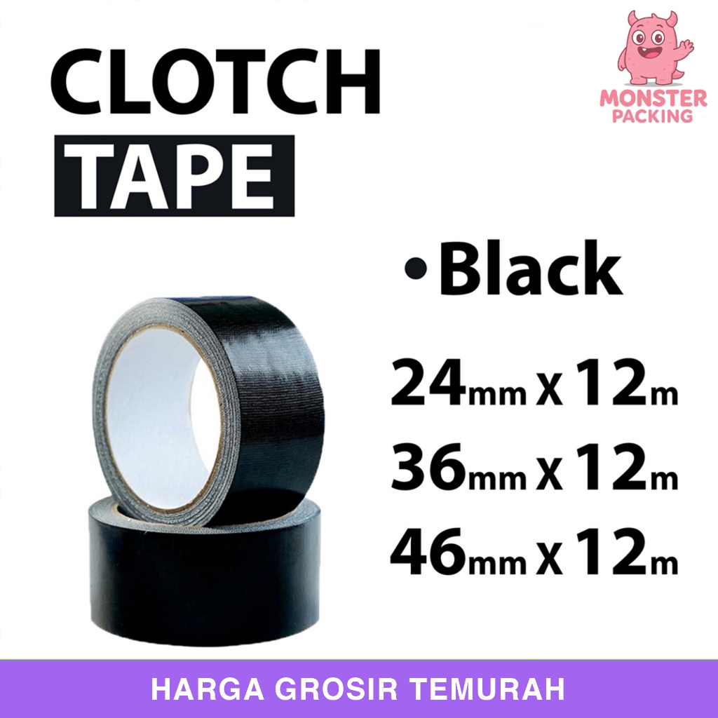Lakban Kain Clotch Tape Black isolasi kain Solatip rusfet premium satuan