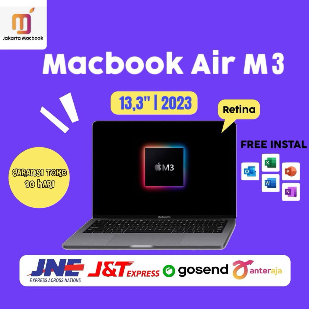 MacBook Air M3 2023 Second & Baru bergaransi dan Free aplikasi