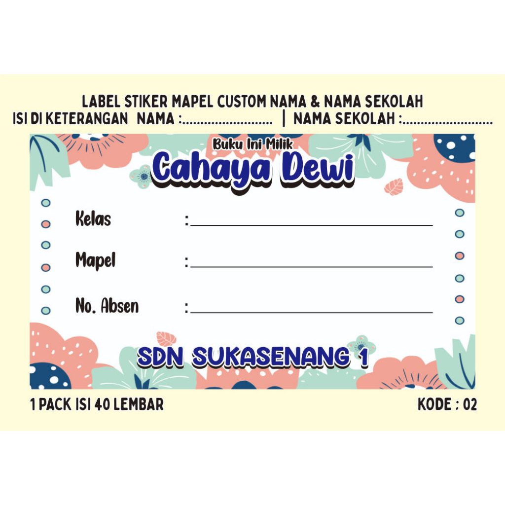 

Stiker Label Mapel Anak Isi 40 Lembar Bisa Custom Nama & Sekolah