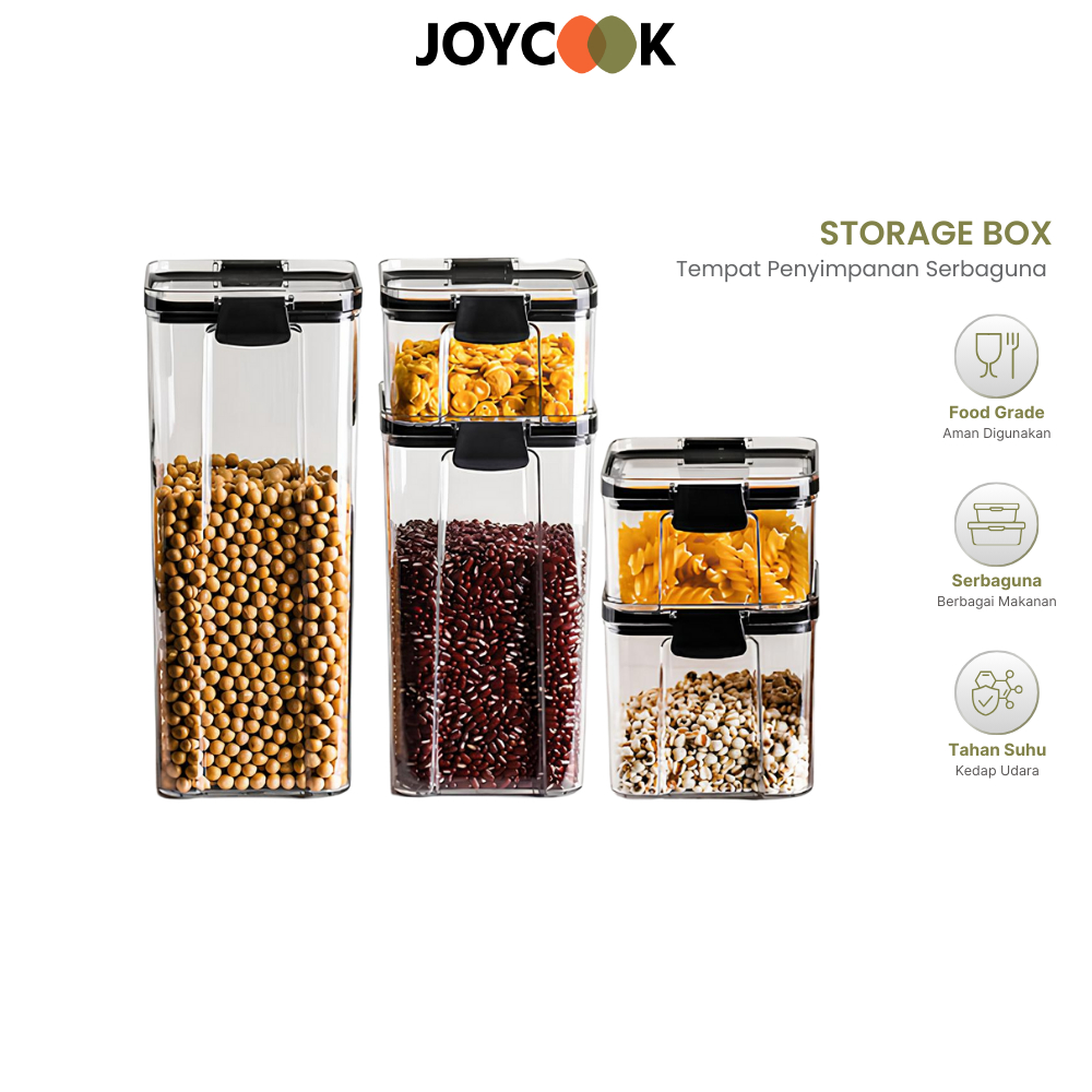 JOYCOOK Toples Kotak Snack Kedap Udara Penyimpanan Bening Cereal Kontainer Makanan Food Storage Jar
