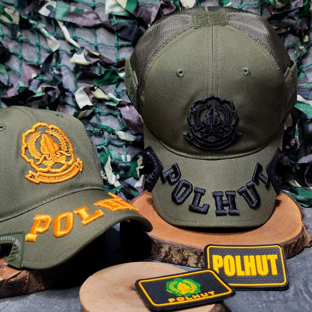 Topi Tactical POLHUT Army | Topi Outdoor Patroli Hutan | Baseball Cap Polhut Bordir | Topi Coak Tact