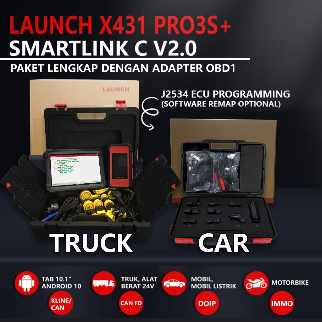 SCANER Launch X431 PRO3S+ Smartlink C V2.0 J2534 PROGRAMMING Mobil dan Truck Siap Pakai