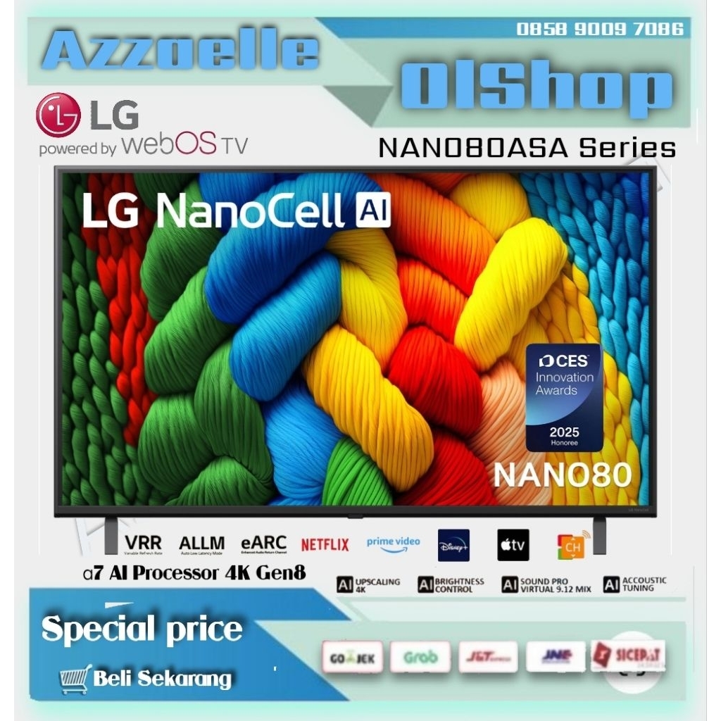 LG 65NANO80ASA 4K NanoCell UHD Smart Ai ThinQ HDR Digital Tv/65NANO80