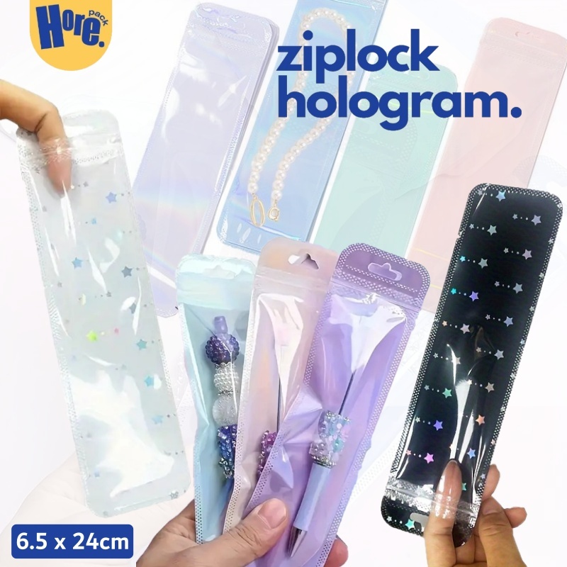

[10 Pcs] Plastik Ziplock Panjang 6,5x24cm Hologram Transparan Bungkus Brush Kuas Strap HP Jam Tangan