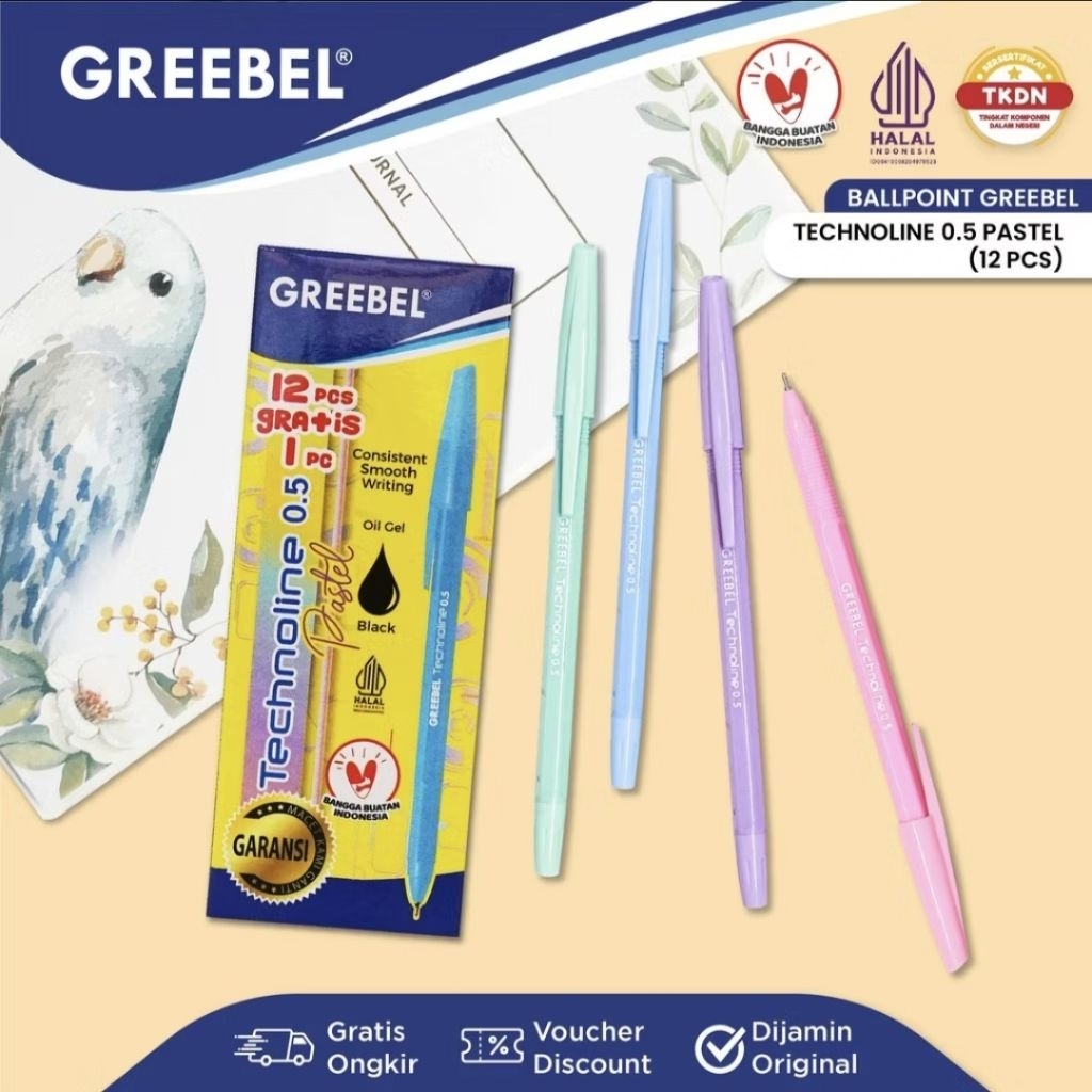 

Greebel Pulpen Ballpen Technoline (pastel) 0.5 Black ink (12 free 1)