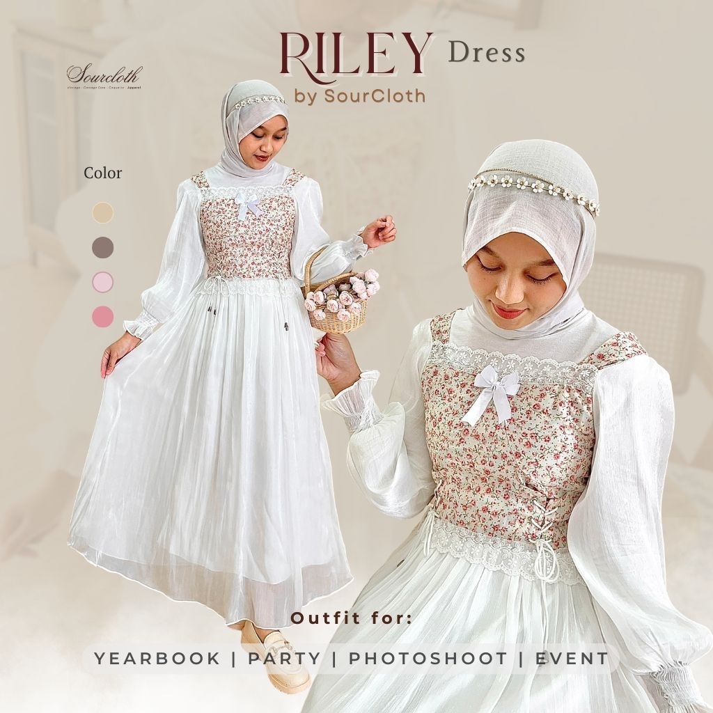 RILEY DRESS - Gaun Motif Bunga Vintage Cottage Core | Dress Muslimah Terbaru | Ootd Viral