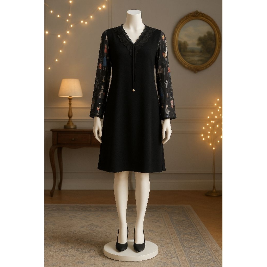 KOREAN DRESS BLACK LONG SLEEVE ( NEW ) | GAUN KOREA HITAM DENGAN LENGAN PANJANG