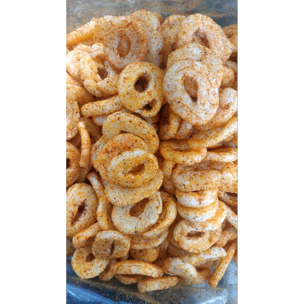 

Cemilan krupuk ring pedas bon cabe