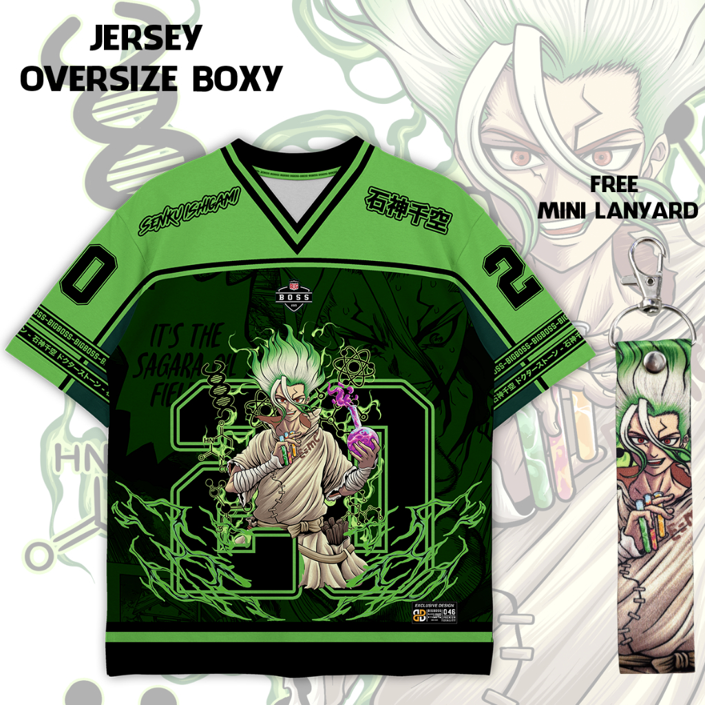 (Gratis Lanyard, Stiker) BIGBOSS Baju Jersey Anime Dr.Stone Unisex Oversize Boxy 046 Dr. Stone Hitam