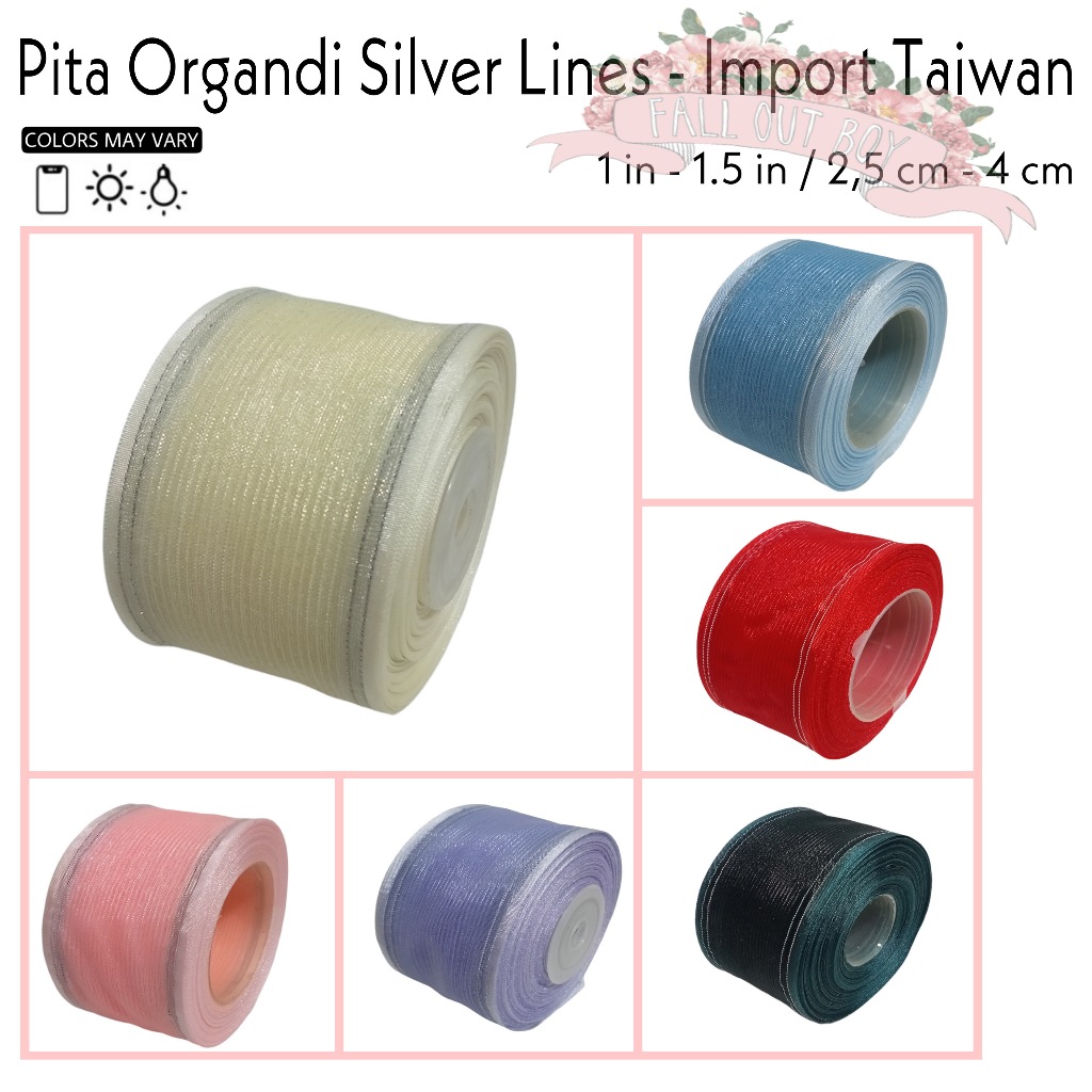 

( Rol 20 yard ) PITA ORGANDY DOUBLE LIST SILVER 25MM 40MM ( MADE IN TAIWAN ) HIASAN SOUVENIR HAMPERS