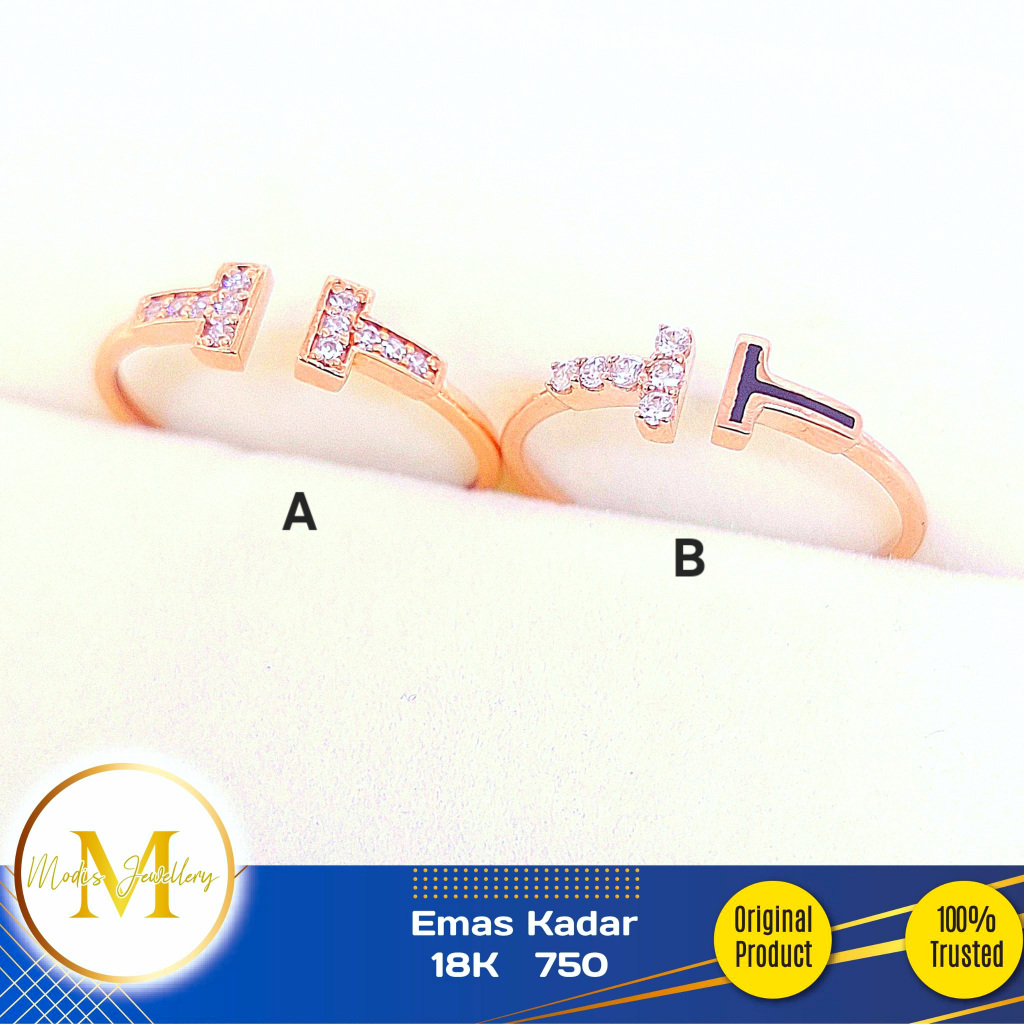 MODIS JEWELLERY - Cincin Double T Fashion Italy AU Rosegold - Emas 18k 750