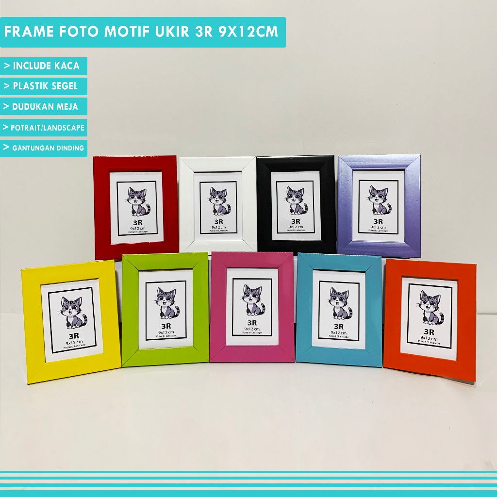 frame Bingkai Foto 3R (9x12.7 cm) Bahan Fiber + Kaca - Frame Minimalis - Bisa Gantung / Duduk Meja