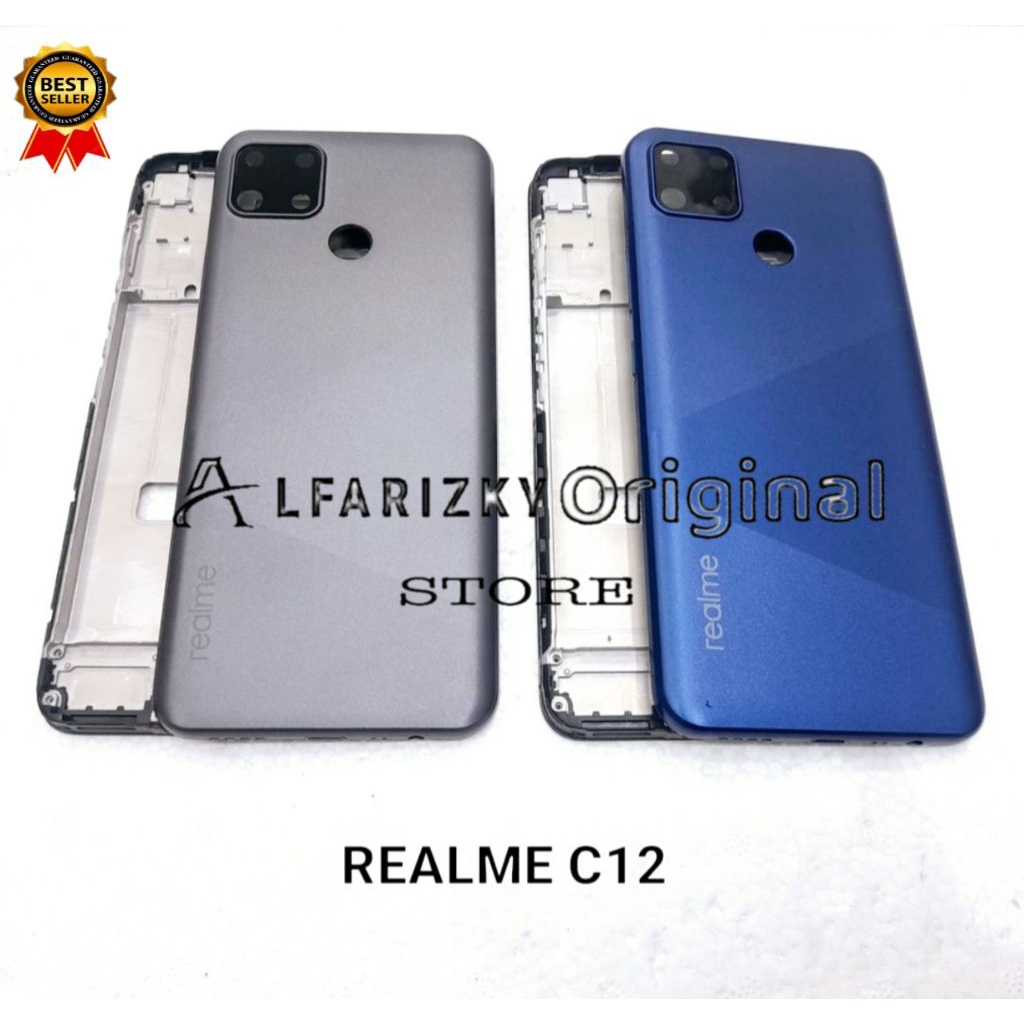 Casing Fullset Realme C12 RMX2189 Backdoor + Middle Frame Lcd Kesing Housing Fulset Backdor Backcove