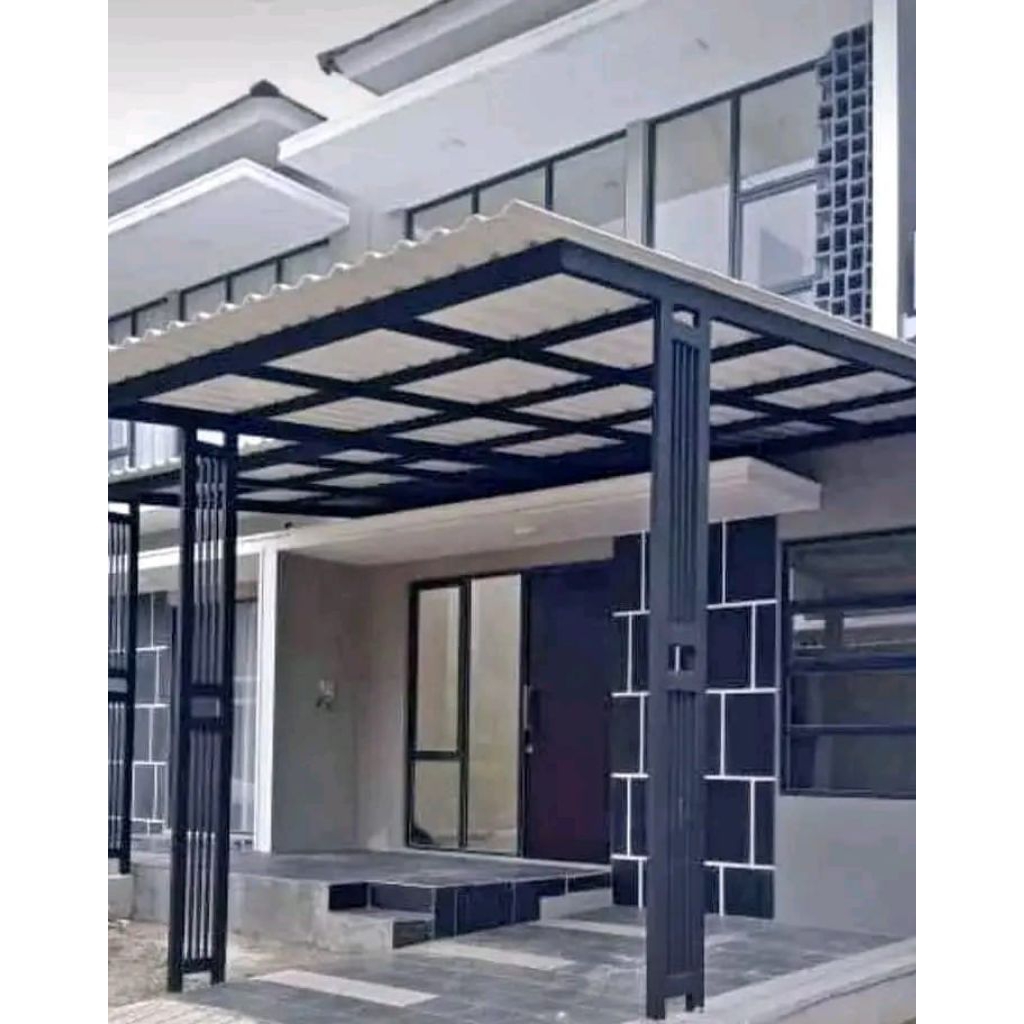 kanopi minimalis terbaru  pake rangka besi holo  4x8 atap alderon