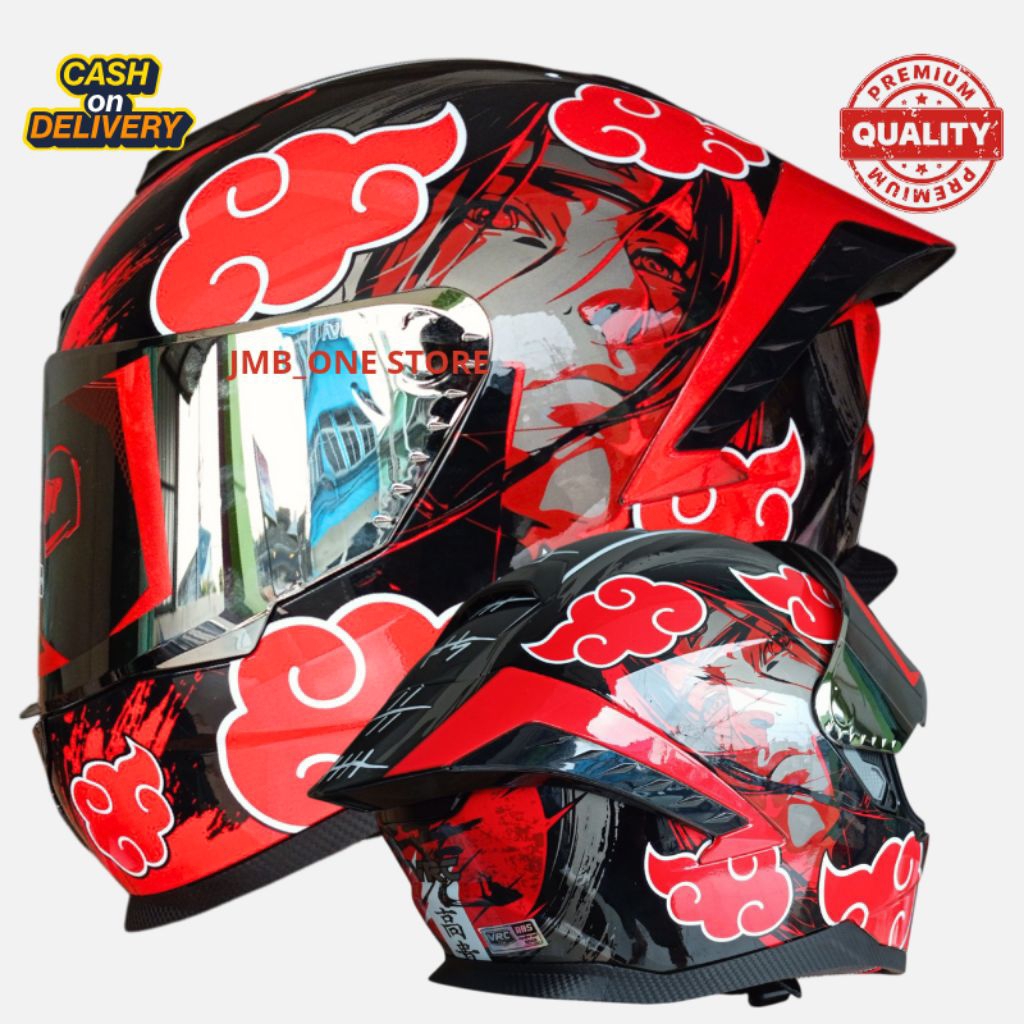 Helm Full Face Carbon Paket Ganteng & Polos Solid SNI Dewasa Kaca Iridium Silver