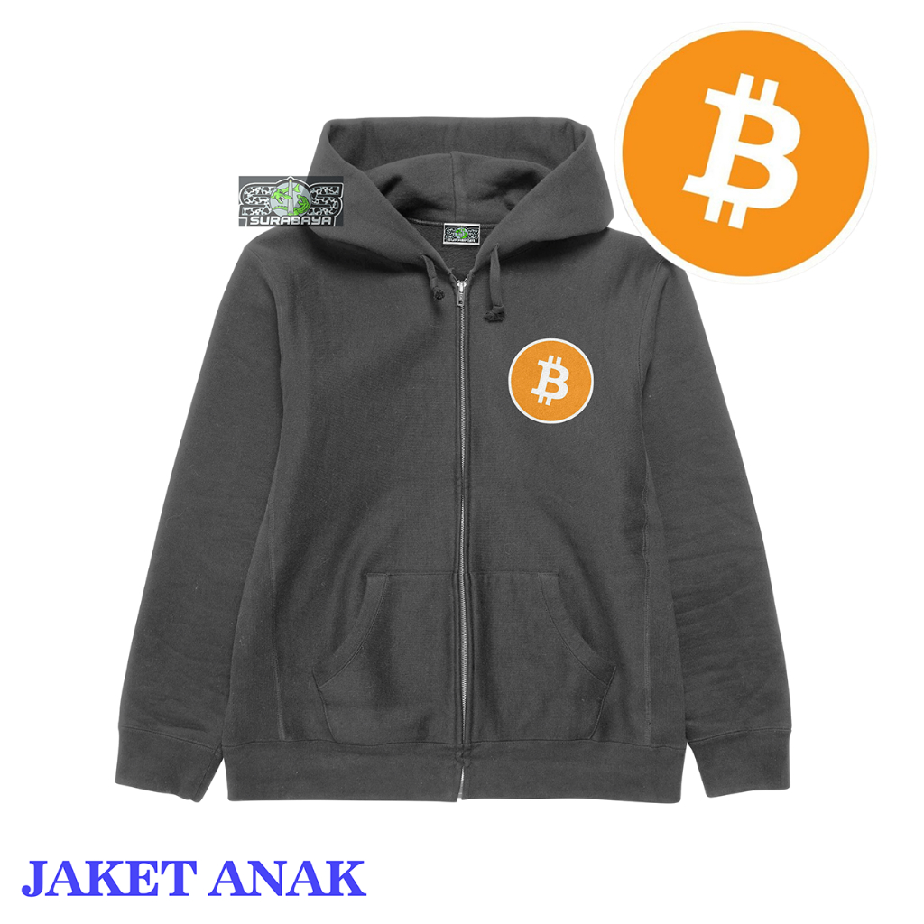 COD Jaket Anak Cowok Cewek MOTIF BTC BITCOIN Usia 3 Sampai 12 Tahun Premium Quality