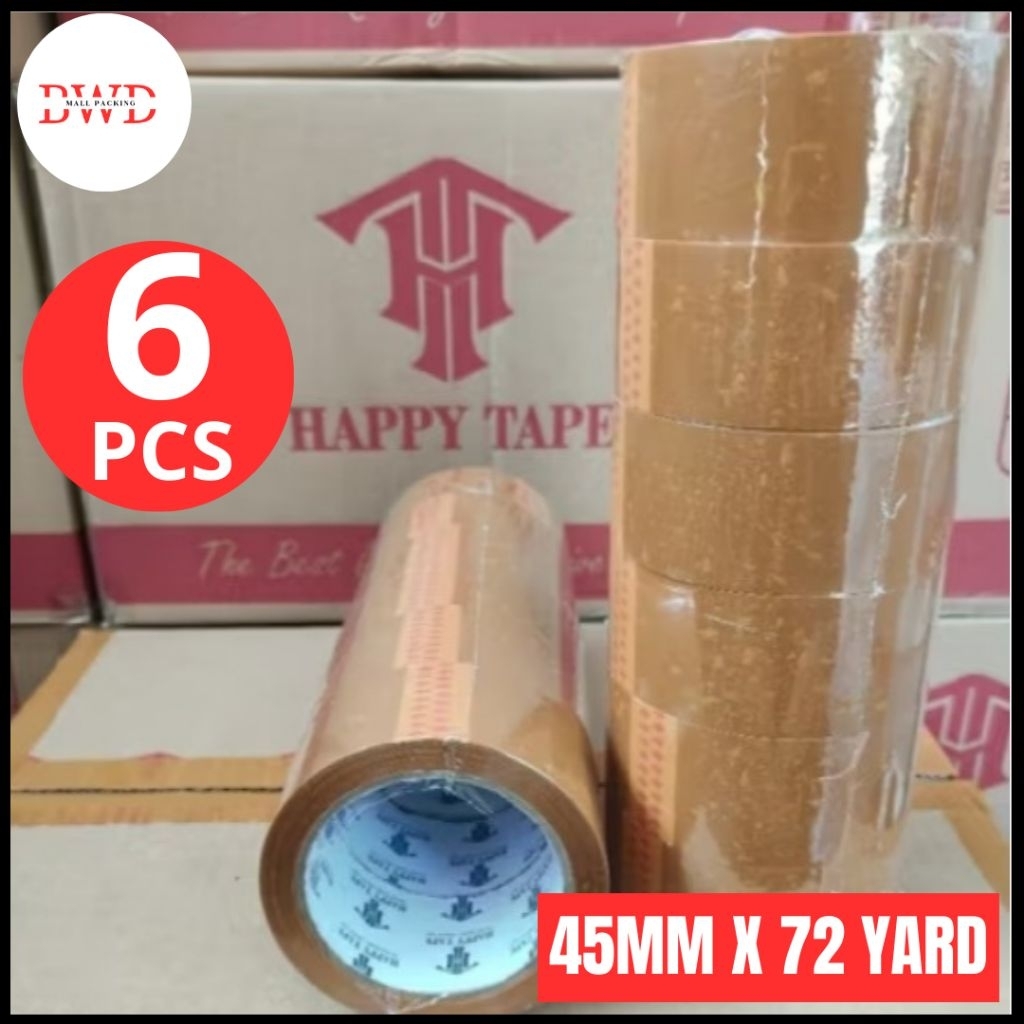 

Happy Tape May Tape - Lakban Bening / Cokelat 45 mm x 72 yard - isi 6 pcs