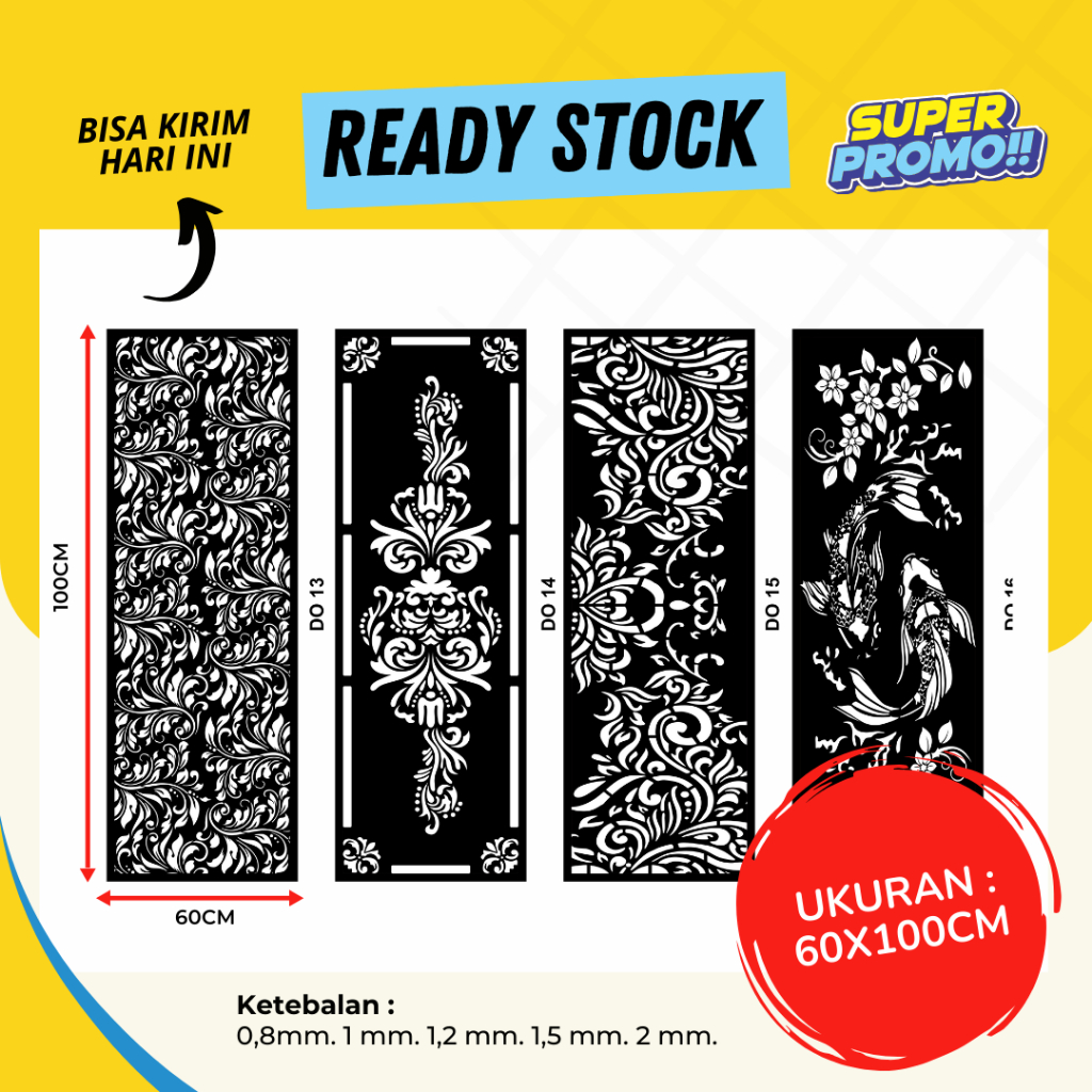 Ornamen Plat Besi Laser Cutting 60x100 cm 2mm | Dekorasi Dinding, Pagar, Partisi Minimalis
