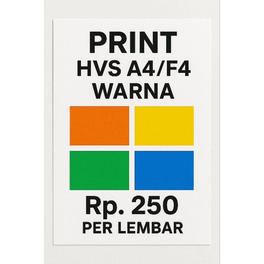 

Print Warna HVS A4 / F4 - Cetak Dokumen Murah Rp. 250 per Lembar