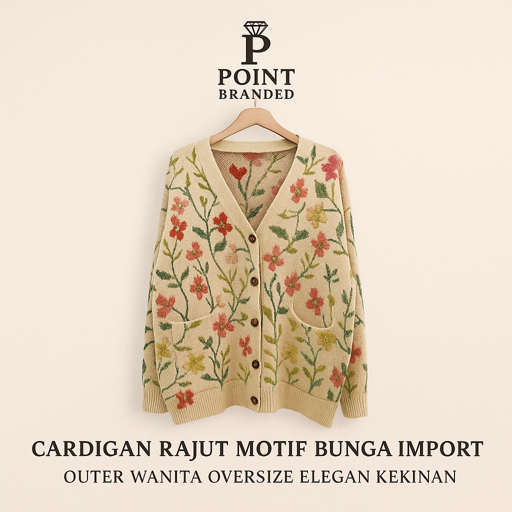Cardigan Rajut Motif Bunga Import – Outer Wanita Oversize Elegan Kekinian