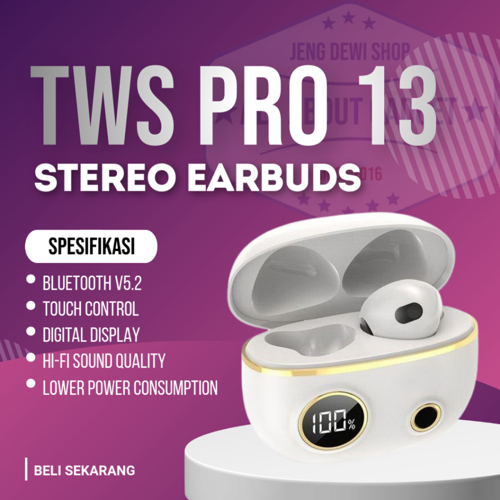 TWS Pro 13 Headset Bluetooth V5.2 Hi-fi Stereo Sound Quality Wireless Headphone Earphone