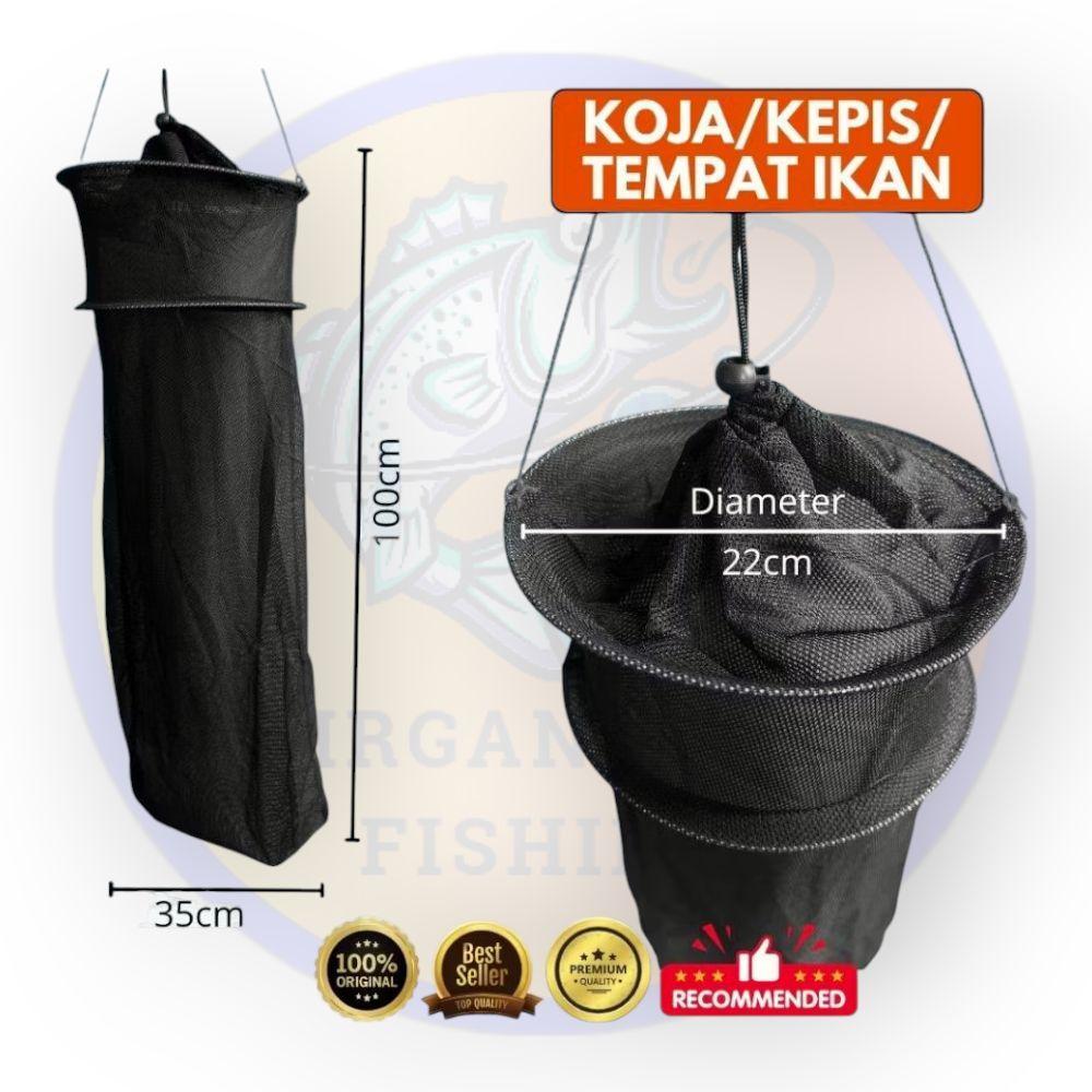 Koja/Kepis/Karamba/Korang Bulat 2 Ring Serut Atas Tempat hasil Pancing Ikan Bahan Berkualitas Kuat,T