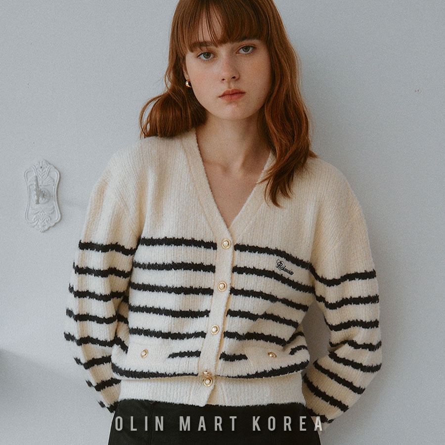 ROLAROLA WOOL BLENDED STRIPE CARDIGAN IVORY