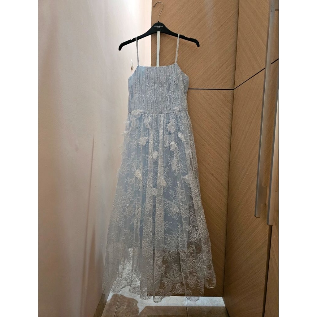 Tank Top Dress Brokat Baby Blue Biru Muda Size M
