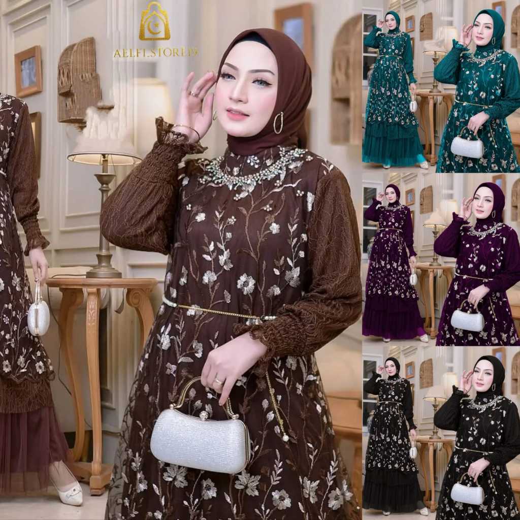 DISKON AIRA DRES GAMIS BROKAT APLIKASI PAYET GAUN PESTA KONDANGAN STYLE KOREAN TERBARU BROKAT TILLE