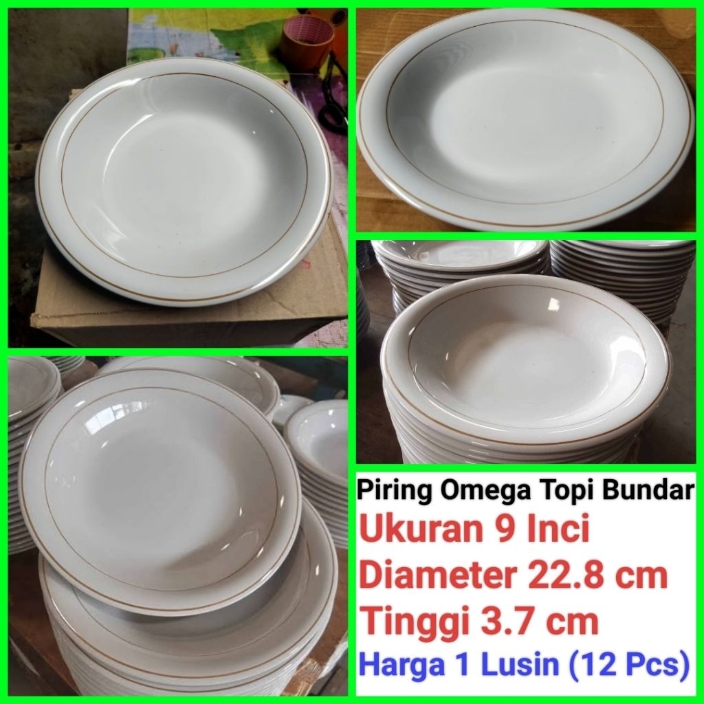 piring makan keramik PUTIH List Emas piring makan TEBAL piring prasmanan piring 9 Inci OMEGA Harga u