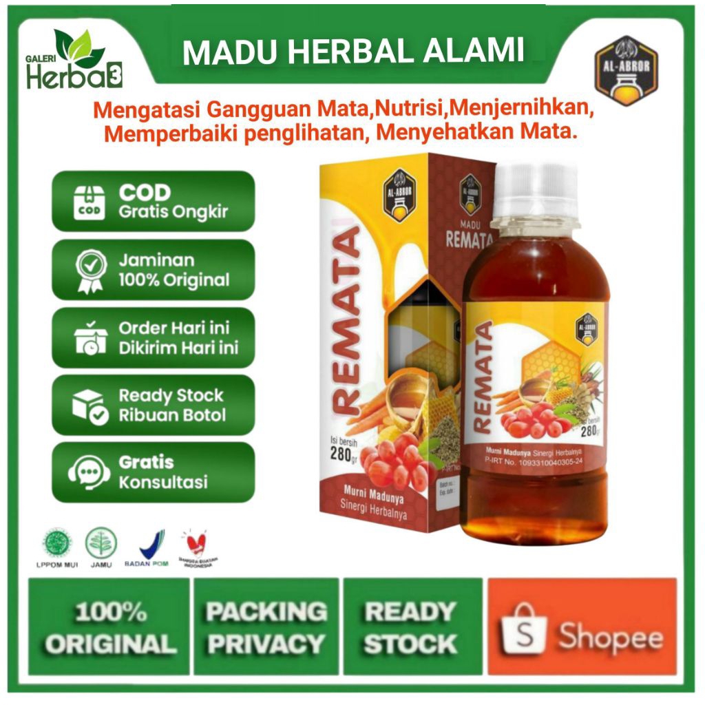 

MADU REMATA Mengatasi Gangguan Mata, Menjernihkan, Nutrisi mata, Menyehatkan mata