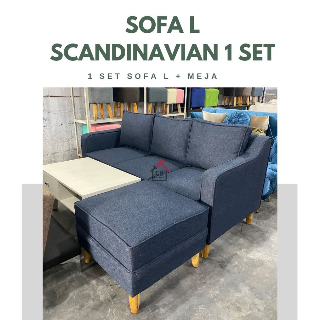 SOFA L 1 SET SCANDINAVIAN / SOFA 1 SET / SOFA DAN MEJA / SOFA TAMU / FURNITURE SOFA / SOFA RETRO