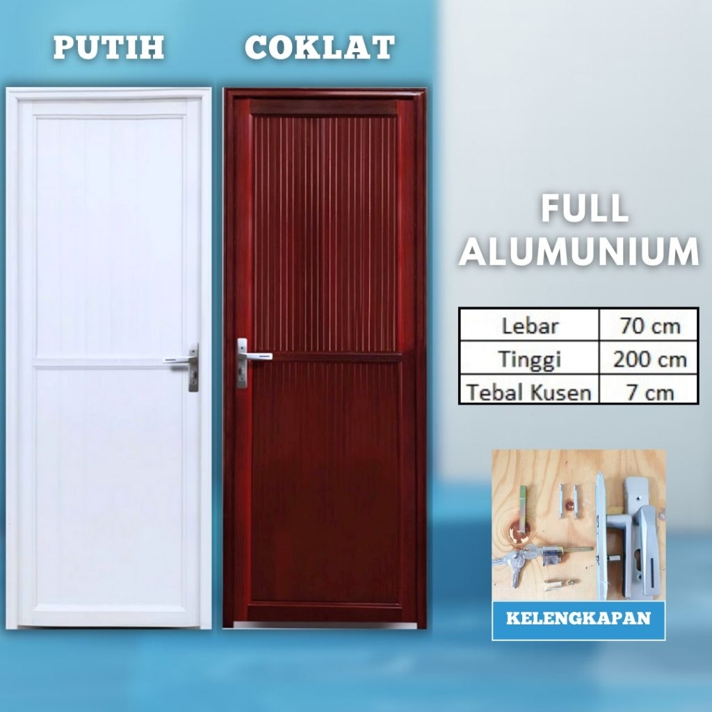 [Pintu Alumunium ] Kamar Mandi Full Putih Coklat | Full Panel + Bukaan Kanan/Kiri