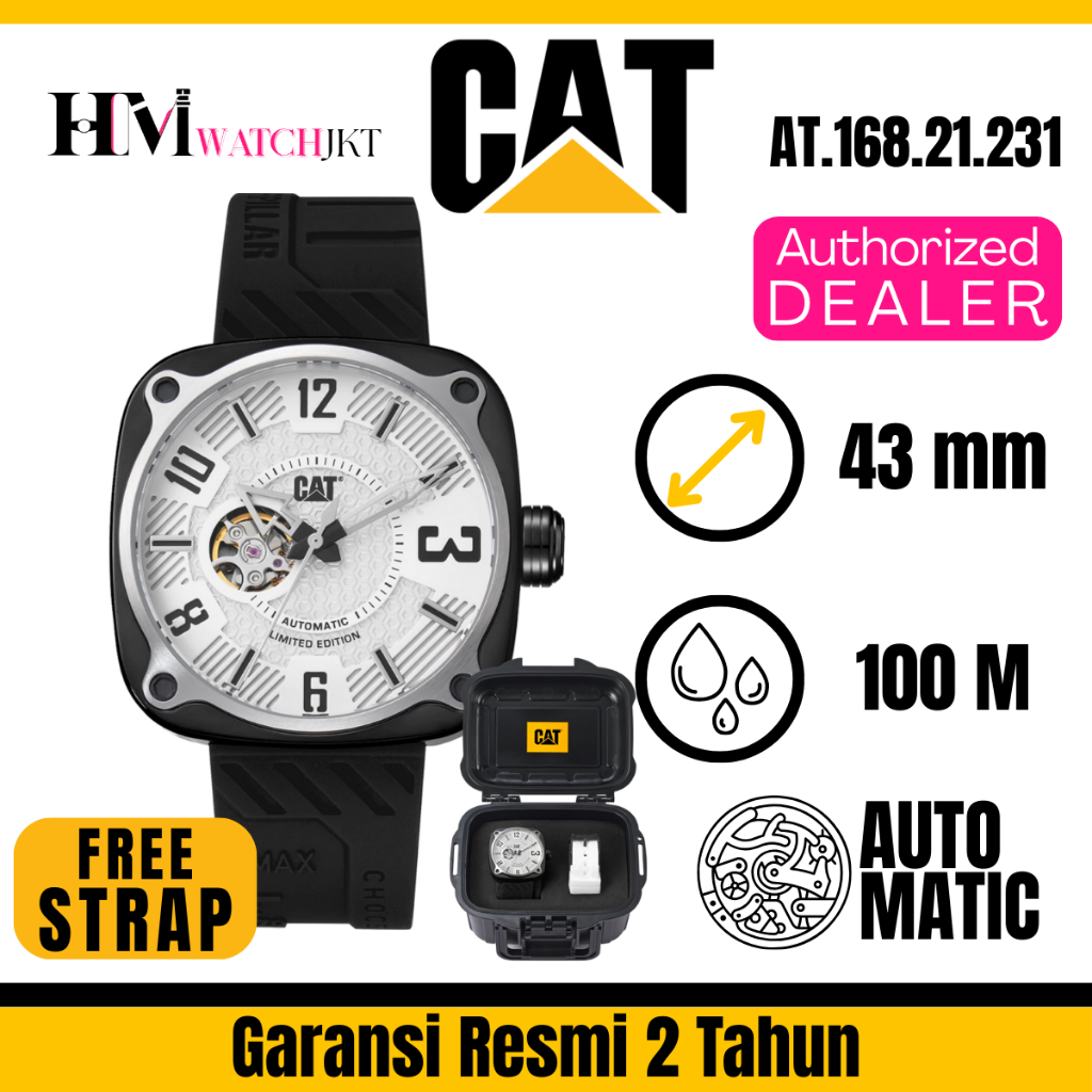 CATERPILLAR Auto Square AT.168.21.231 Jam Tangan Pria Original Analog Automatic Stainless Steel Sili