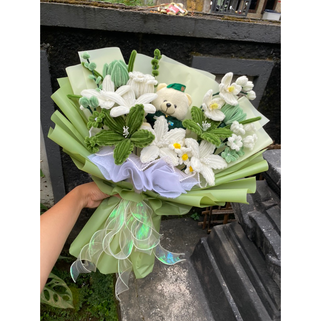 Buket Boneka TNI AD | Buket TNI | Buket bunga Kawat Bulu | Buket cantik | Buket Murah