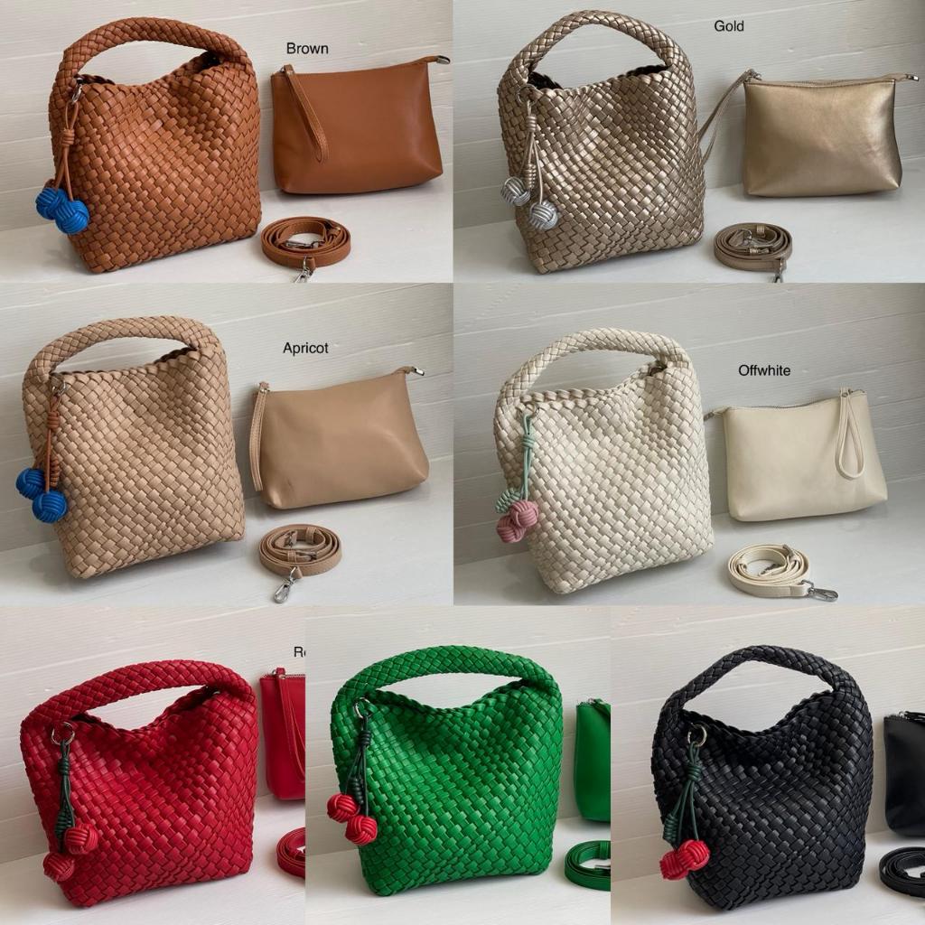 TAS TENTENG SLEMPANG FREE POUCH KULIT ANYAM PREMIUM IMPORT