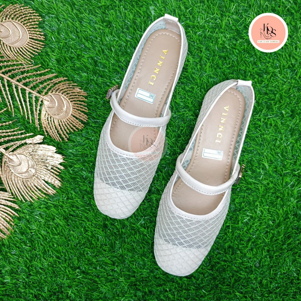 KDS | Vinnci -  Miu Nett (Cream)/ Flat Shoes Wanita Dewasa/ Sepatu Wanita / Sepatu Wanita Elegan / M
