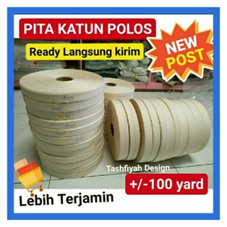 

Label Pita Blaco Katun Natural Polos Hitam Putih Krem 1 2 3 cm