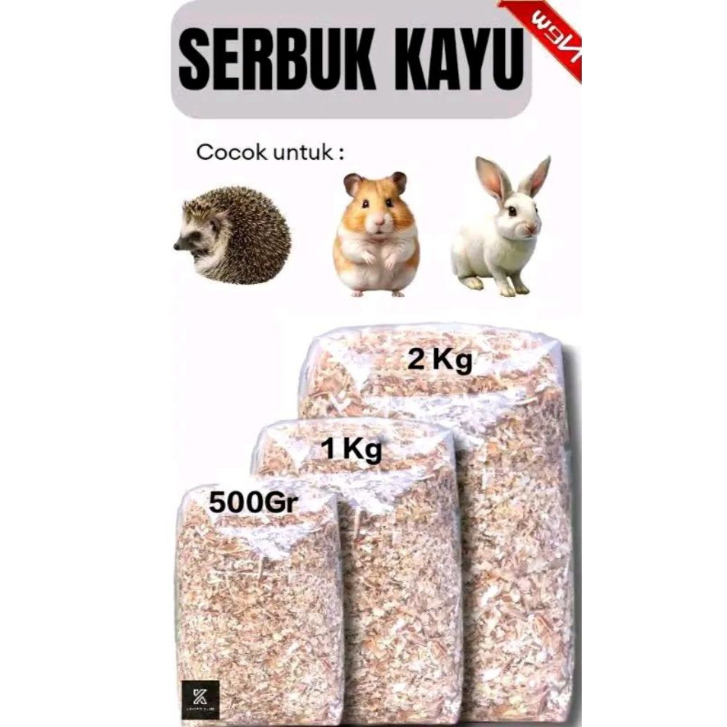 Serbuk kayu/Serbuk kayu kasar/Beeding Hamster, Landak mini, Kelinci, Super glider, Burung, Kucing dl