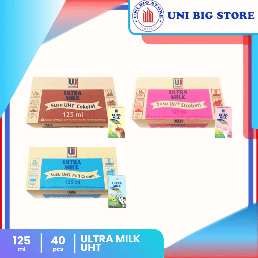 

Susu ULTRA UHT Milk Coklat Strawberry Full Cream 125 ml 40 pcs DUS