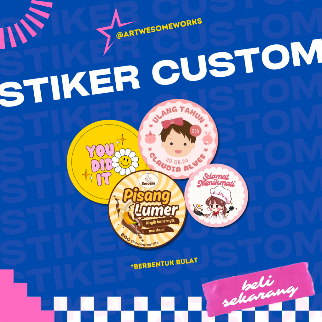 

STIKER CUSTOM BISA UNTUK LABEL PRODUK / MAKANAN BENTUK BULAT [ BAHAN: VINYL/KROMO/TRANSPARAN ]