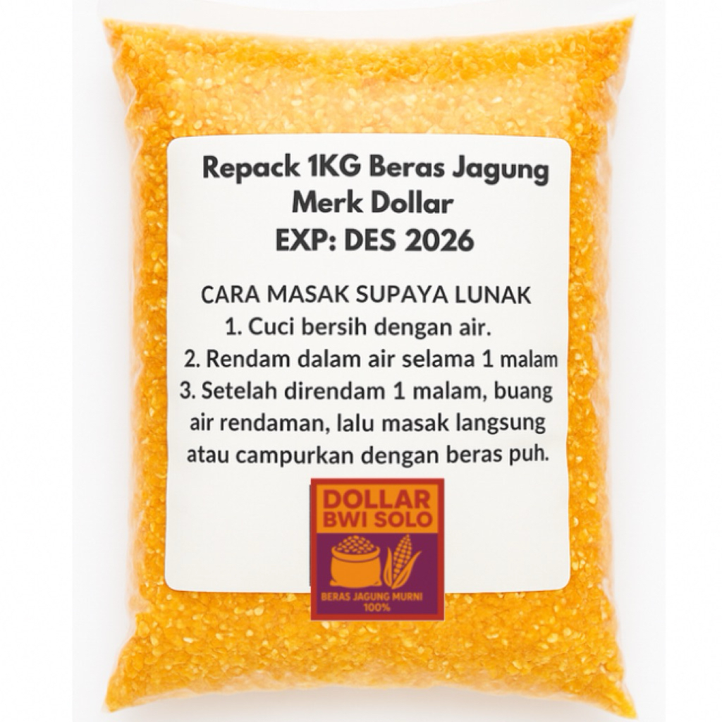 

Beras Jagung 1KG Repack Merk Dollar Beras Diet Rendah Gula Cocok Untuk Penderita Diabetes
