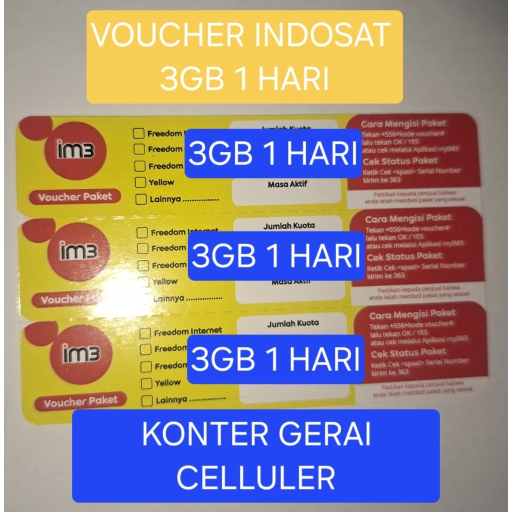 VOUCHER INDOSAT 3GB 1 HARI