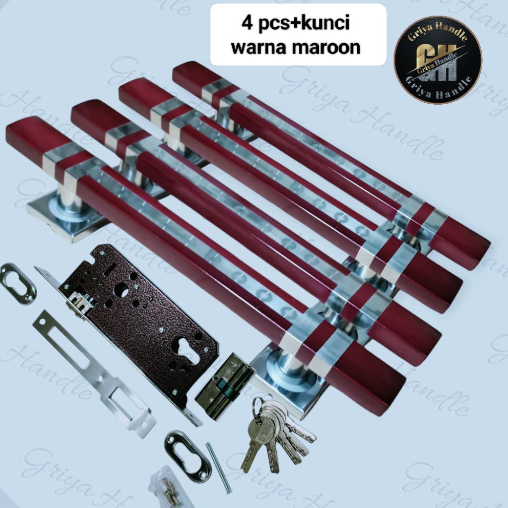 (4biji) Handle pintu rumah/gagang pintu rumah & body kunci set lengkap/perangkat pintu cocok untuk p